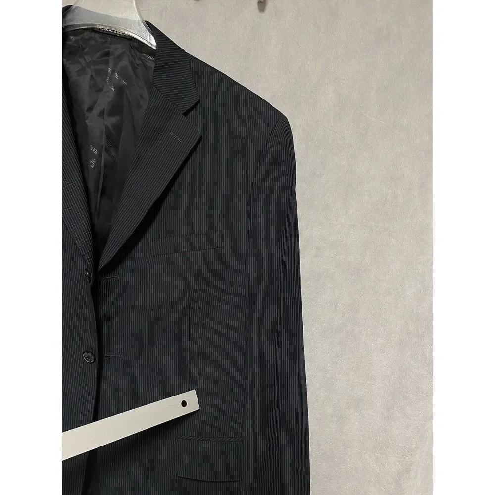 Giorgio Armani Blazer Men 44L Black 3B Italy Career Micro‎ Striped Coat Luxury